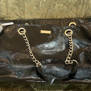 kate spade Black Patent Satchel with Gold Chain Handles